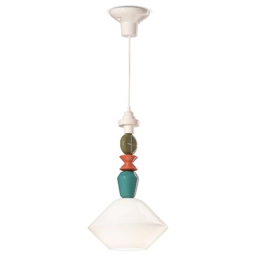 Ferroluce Sospensione LARIAT Bianco latte (31x56cm) C2710 BLT 1 luce - E27 - Max 53W