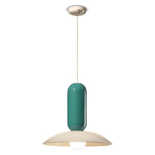 Ferroluce Sospensione PAU Crema e Turchese (40x36cm) C2630 CRT 1 luce - E27 - Max 77W