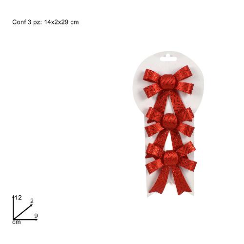 Due Esse Christmas Fiocco decorativo 3 pz Rosso (9x12 cm) XNA21038391
