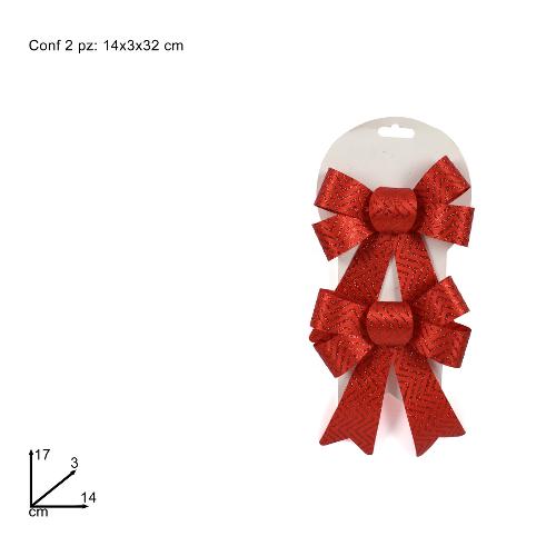 Due Esse Christmas Fiocco decorativo 2 pz Rosso glitterato (14x17 cm) XNA2103837