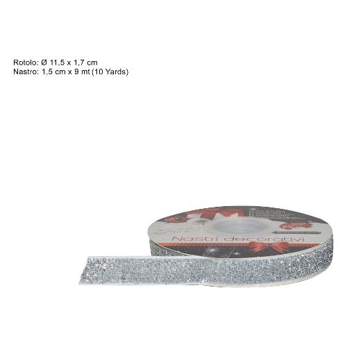 Due Esse Christmas Nastro decorativo velluto glitterato Argento (900x1,5 cm) BA00029A