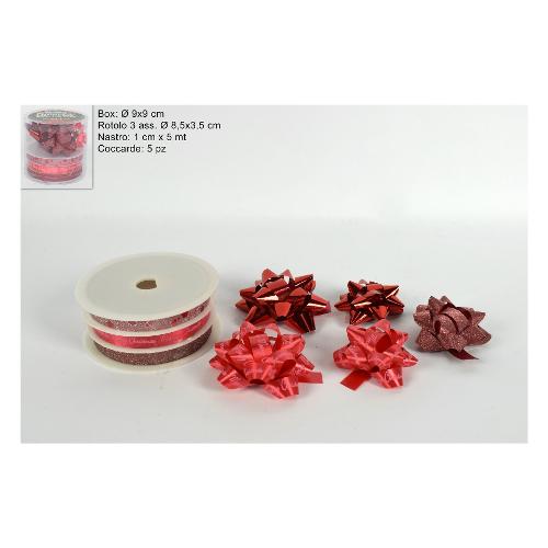 Due Esse Christmas Nastro decorativo set 3 pz con coccarde Rosso (500x1 cm) MV00034S