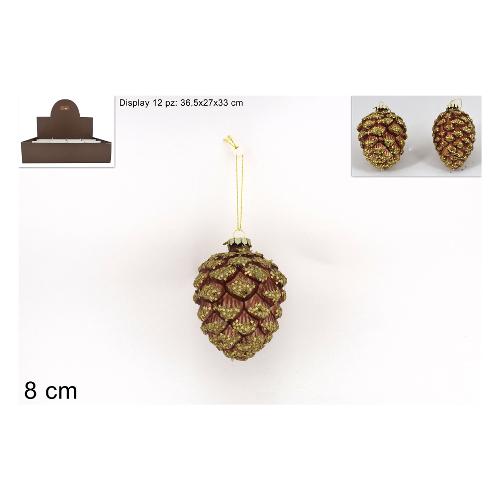 Due Esse Christmas Addobbo albero Vetro Pigna Assortito Marrone CM003331D (8cm)