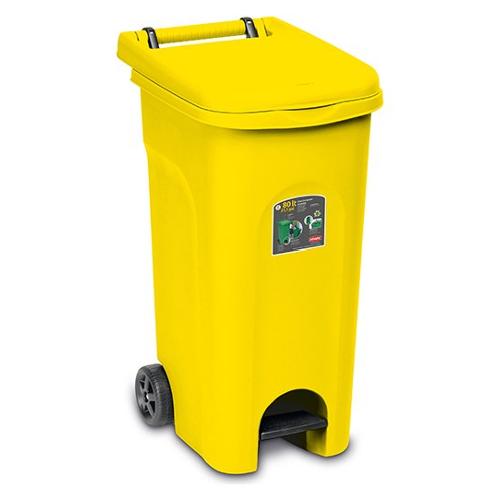 Bidone carellato URBAN ECO SYSTEM Con Pedale Giallo 80L 25605