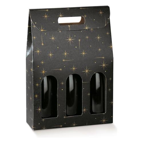 Scotton Scatola natalizia per 3 bottiglie COSTELLATION Nero (27x9x38,5 cm) 38915