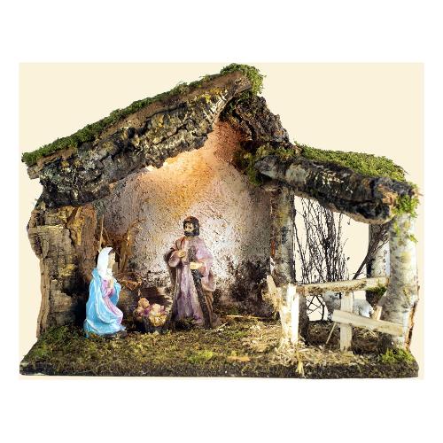 Rossi Rosa Natività con paesaggio con luci (33x18x24cm) 82445