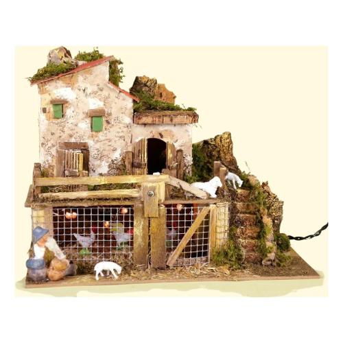 Rossi Rosa Casolare con animali e luci (28x15x22cm) 85415
