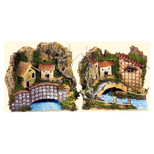 Rossi Rosa Ponte su fiume 20x14x17 cm presepe Assortito 11414