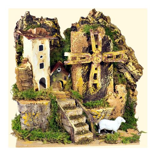 Rossi Rosa Mulino a vento 20x14x18 cm presepe 11383