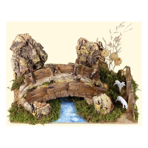 Rossi Rosa Ponte su fiume con pecore 20x14x12 cm presepe 85200