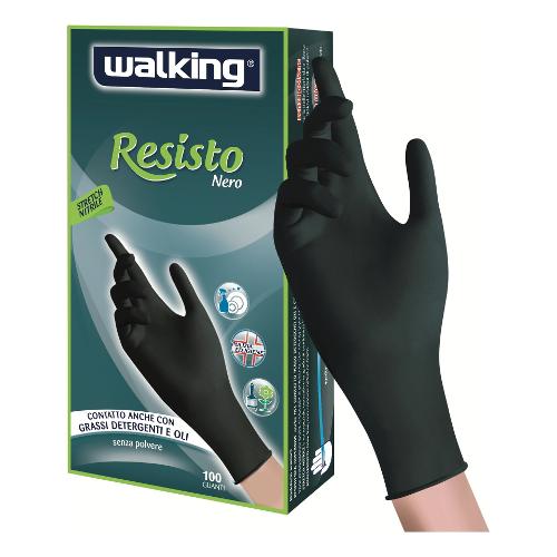 Walking Guanti monouso 100 pz RESISTO Nero taglia L 310582