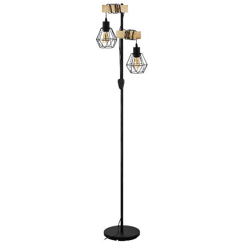 Eglo Lampada da terra TOWNSHEND 5 Nero e Legno 43137 (40x25x166,5cm) 2 luci - E27 - Max 120W