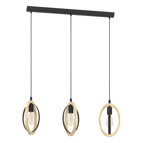 Eglo Sospensione BASILDON Nero e Marrone (78x16x110cm) 43462 3 luci - E27 - Max 120W