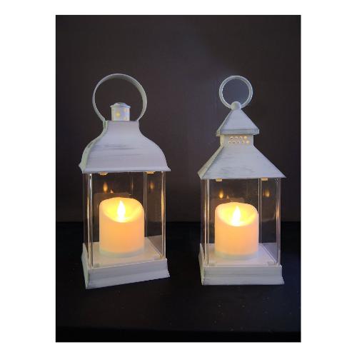 Lanterna Quadrata con Candela Led Bianco anticato D2764