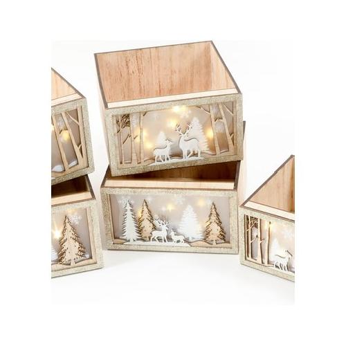 Mercury Decoro cassetta legno paesaggio luci M Assortito (20x22x11 cm) 60824