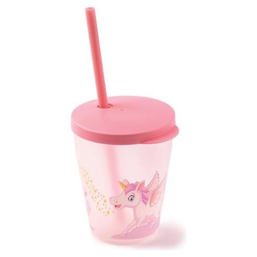 TAZZA BICCHIERE IN PLASTICA CON CANUCCIA DA 380ML BAMBINA UNICORNO