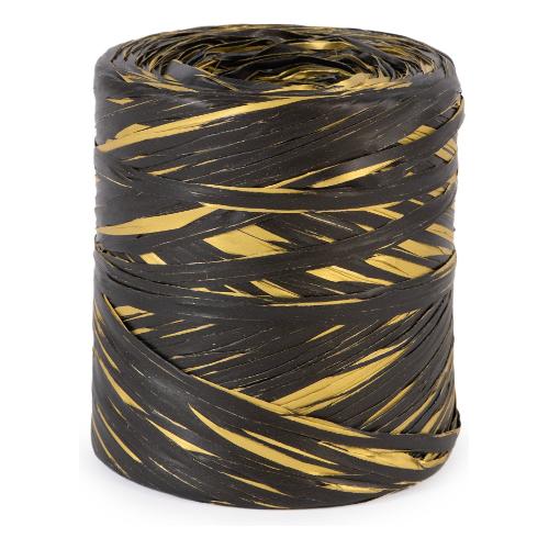 Nastro regalo NATALE gomitolo Nero e Oro 1,5cm x 100m 1 pz 7660