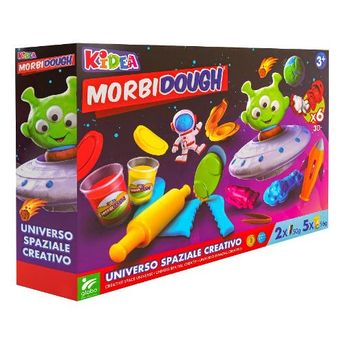 Globo Pasta modellabile Set Spaziale 5 vasetti 56gr, 2 panetti 50 gr e accessori KIDEA MORBIDOUGH 41408
