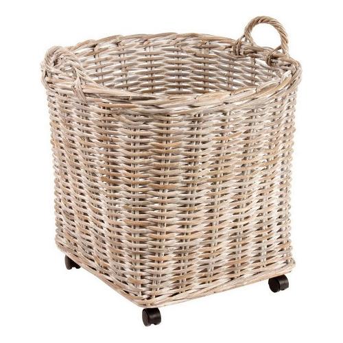 Bizzotto Cesto legna WARNA Big con ruote Bianco decapè 0380092 (60x60x60 cm)