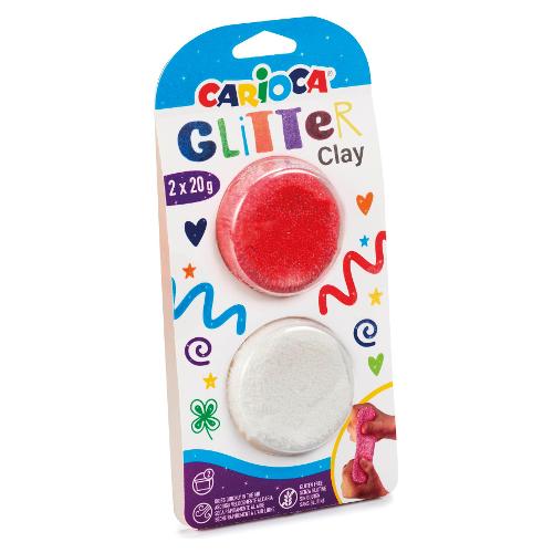 Carioca Pasta modellabile Glitter Clay 2 vasetti 20gr Bianco e Rosso 42129