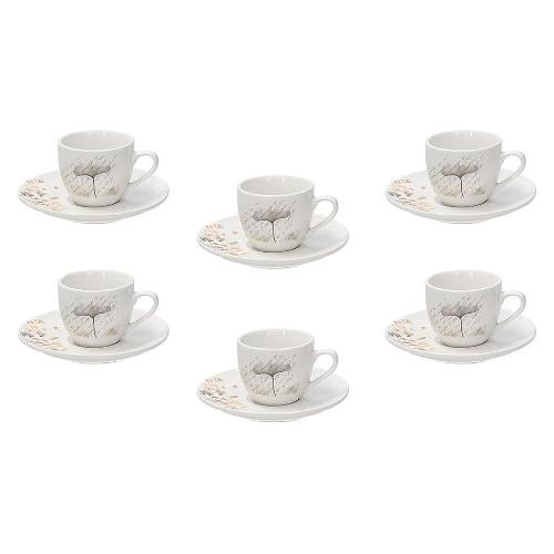 Set tazzine caffè 6pz POESIA Con Piattino Beige decorato 80ml MC085015787