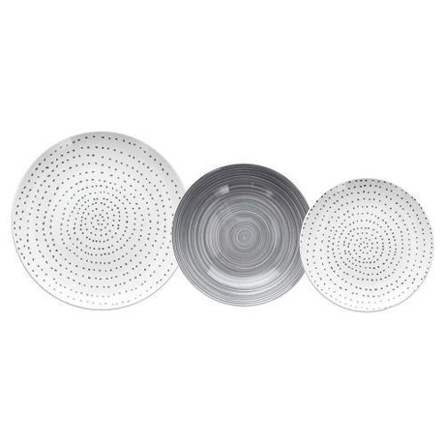 Set 6 Piatti Fondi In Porcellana Grigia – D 22 Cm, Stile Siviglia, Lavabili In Lavastoviglie E Microonde, Perfetti Per Zuppe E Pasta