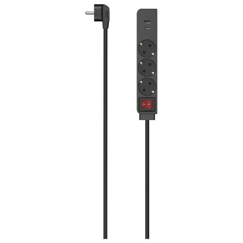 Hama Presa filtrata 3 posti Con Interruttore + Usb A Black 00223182