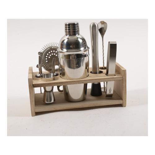 Mercury Set cocktail con supporto legno 8 pz Cromo lucido 23534