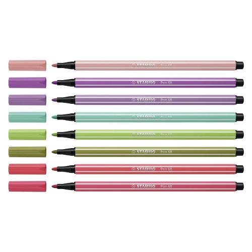 Stabilo Pennarelli disegno standard sezione esagonale 8 pz tratto Medio - 1,0 mm PEN68 colori assortiti pastel 68 8 02