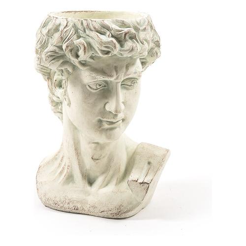 Mercury Vaso Cemento (18x16x25cm) testa David Bianco anticato 20690