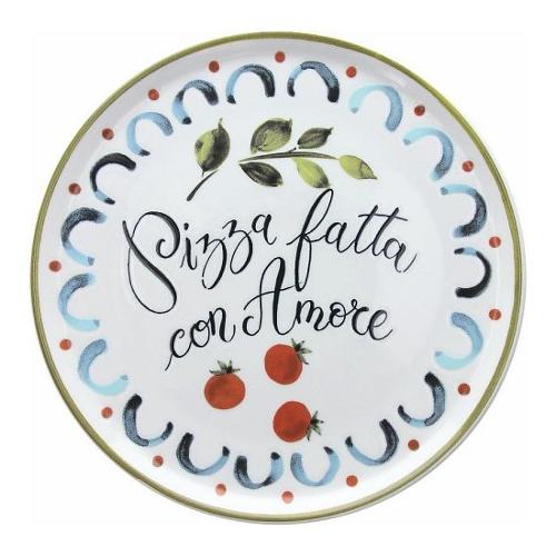 Piatto pizza D. 33cm Gourmet Ingredienti RONDA Bianco decorato