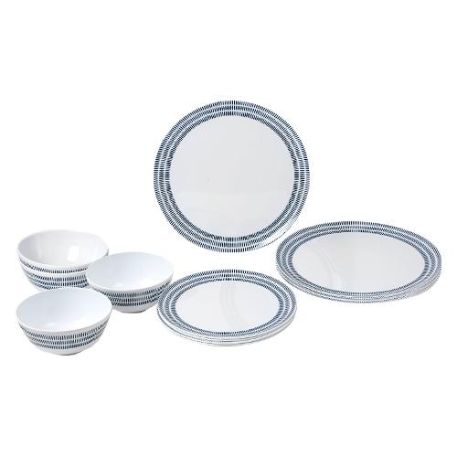 Set piatti campeggio 12pz MIDDAY BLU Bianco e Blu con decoro 0830148N  C6T