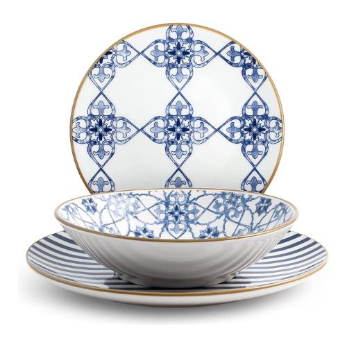 H&H Servizio piatti Stoneware 18 pz MADEIRA Blu P1541100