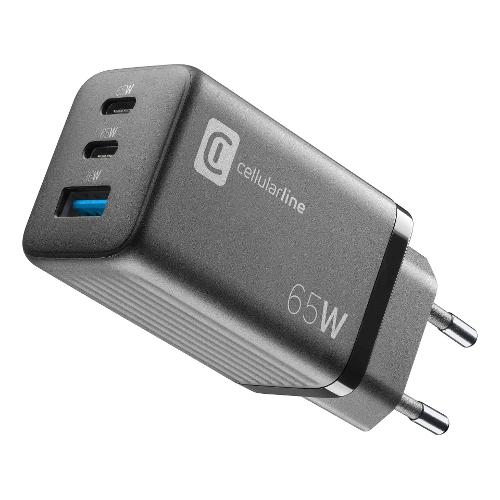 Cellular Line Caricabatterie USB Type-C, USB Type-A MULTIPOWER MICRO 65W GaN Power Delivery Black ACHUSBGAN3PD65WK