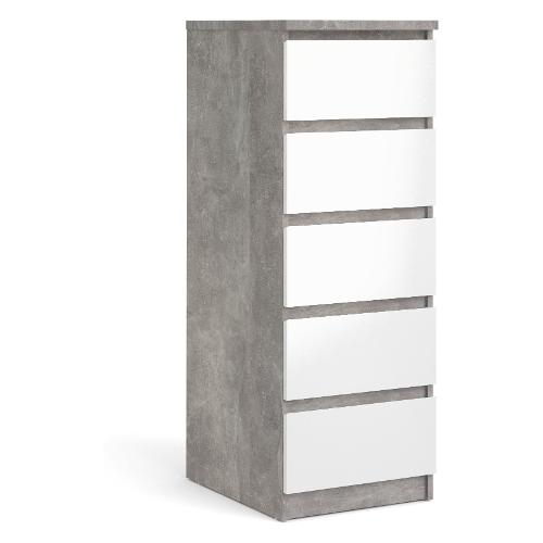 Tvilum NAIA Cassettiera 5 Cassetti Ossido cemento e Bianco lucido (40cm) Mobile KIT