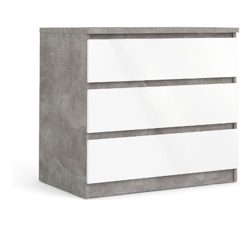 Tvilum NAIA Cassettiera 3 Cassetti Ossido cemento e Bianco lucido (75cm) Mobile KIT