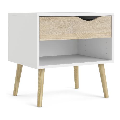 Tvilum OSLO Comodino 1 Cassetto, 1 Vano a giorno Bianco e Rovere Mobile KIT (50,2x39,1x49,7cm)