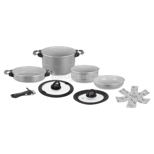 Brunner Batteria pentole Alluminio 8 pz FUSION Popote da Campeggio impilabili Cromo satinato 0806050N