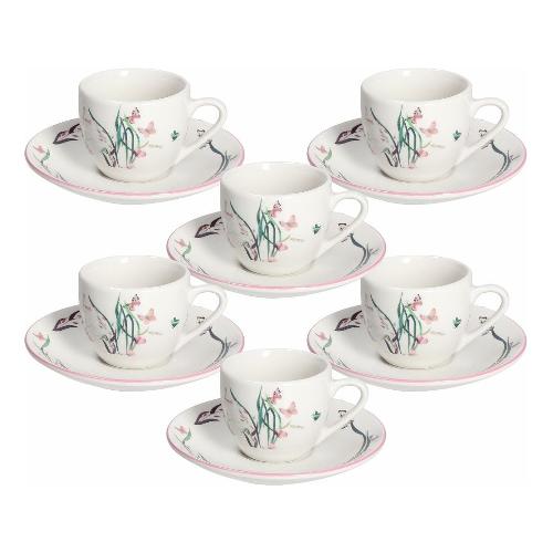 Andrea Fontebasso Set tazzine caffè con piatto 6 pz (90ml) Butterfly MOON Bianco decorato MN085015820