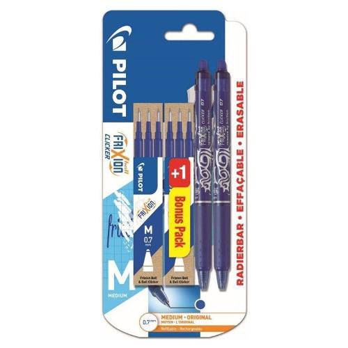 Pilot Set penne cancellabili roller scatto 2 pz tratto Medio - 0,7 mm con 6 refill FRIXION Blu gel