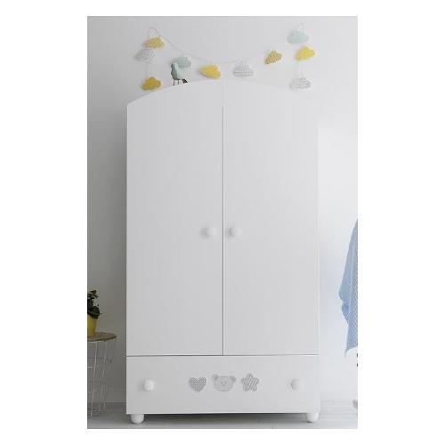 Pali Armadio infanzia BIRILLO 2 Ante battenti, 1 Cassetto Bianco (100cm) Mobile KIT