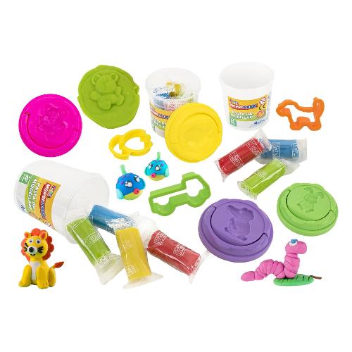 Globo Pasta modellabile Secchiello 4 panetti da 20gr colori assortiti e formine KIDEA MORBIDOUGH Assortito 41600