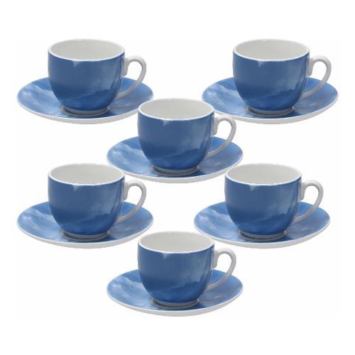 Set 6 Tazzina caffè 120 ml con piattino in porcellana BLUE 