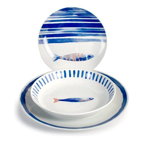 Cpo Servizio piatti 18pz SEASIDE Bianco e Blu