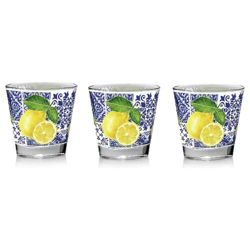 Cerve Set bicchieri Acqua 3 pz Vetro (250ml) LIMONI Blu e Giallo