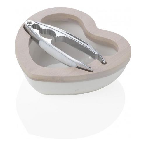 Brandani Porta noci (16cm) con schiaccianoci Bianco e Bamboo 54695