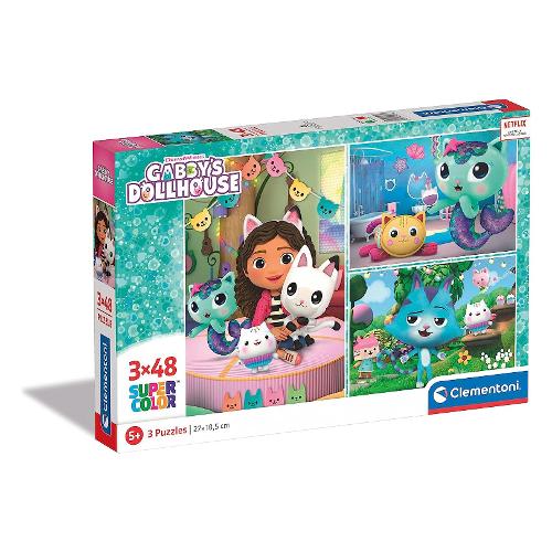 Clementoni Puzzle 3 x 48 pz Tris Supercolor 5a+ (32x22cm) GABBY'S DOLLHOUSE 25289