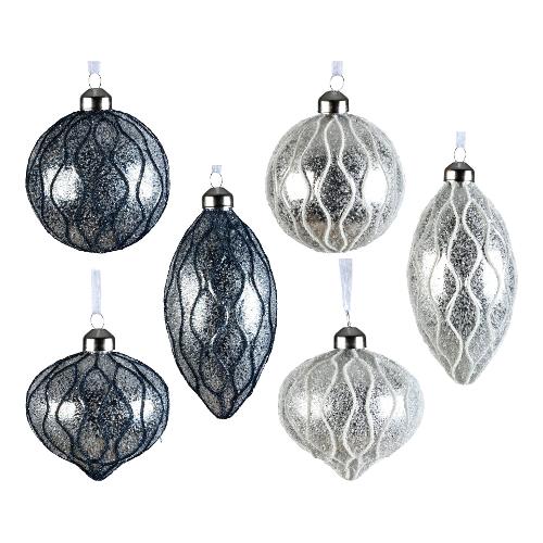 Kaemingk Pallina albero Natale (1pz-8cm) Vetro Sfera Night Blue Assortito 070098