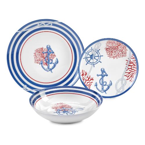 Fade Servizio piatti Porcellana 18 pz NAVY Blu e Rosso 57404