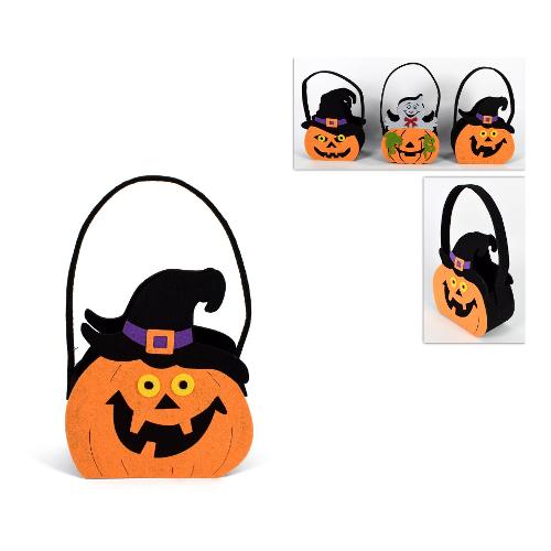 Due Esse Christmas Cestino Feltro Zucca Decorazione Halloween Assortito XHW21000061
